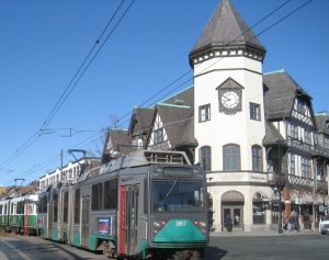 Coolidge Corner with trolley - Photo by John Seay